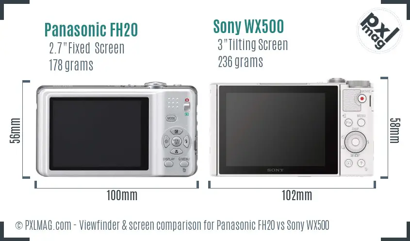 Panasonic FH20 vs Sony WX500 Screen and Viewfinder comparison