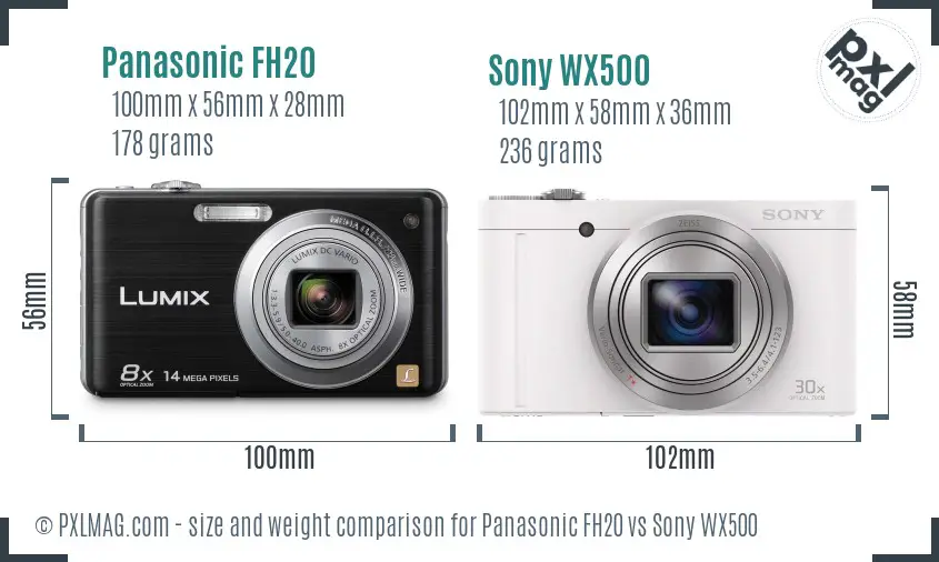 Panasonic FH20 vs Sony WX500 size comparison
