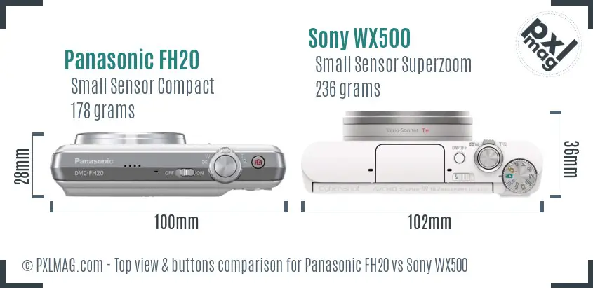 Panasonic FH20 vs Sony WX500 top view buttons comparison