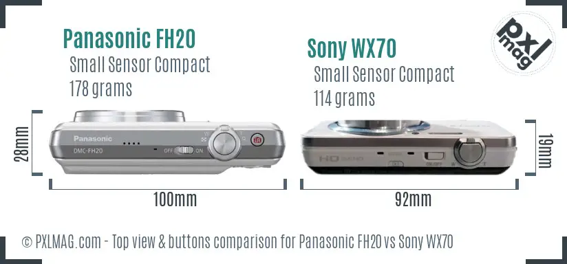 Panasonic FH20 vs Sony WX70 top view buttons comparison
