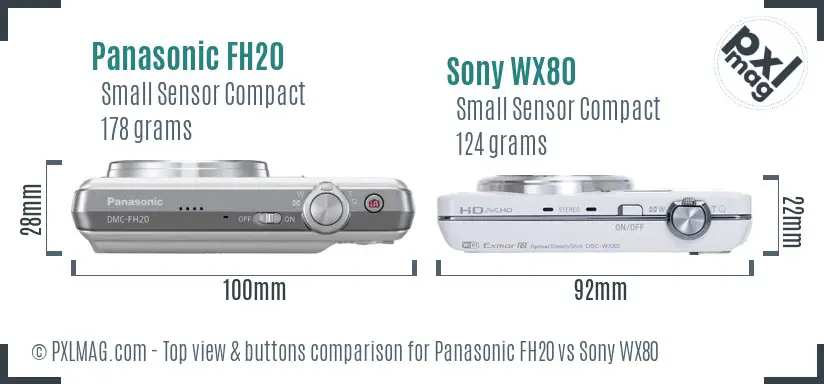 Panasonic FH20 vs Sony WX80 top view buttons comparison