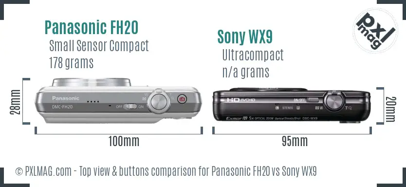 Panasonic FH20 vs Sony WX9 top view buttons comparison