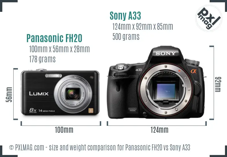 Panasonic FH20 vs Sony A33 size comparison