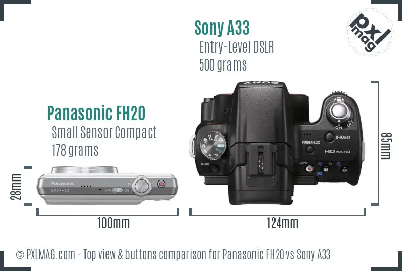 Panasonic FH20 vs Sony A33 top view buttons comparison