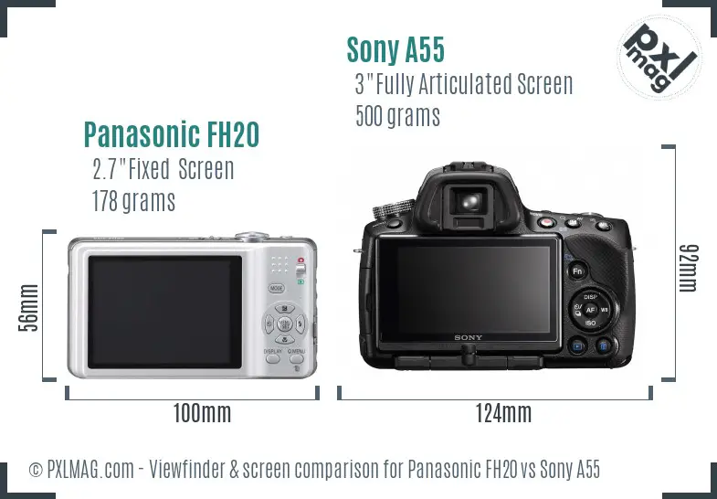 Panasonic FH20 vs Sony A55 Screen and Viewfinder comparison