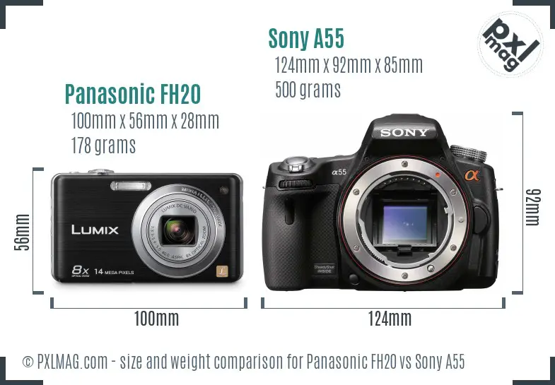 Panasonic FH20 vs Sony A55 size comparison
