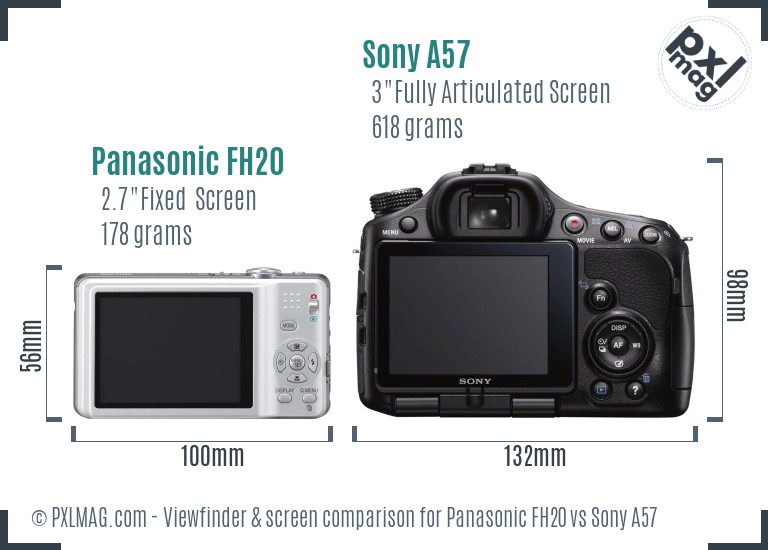 Panasonic FH20 vs Sony A57 Screen and Viewfinder comparison