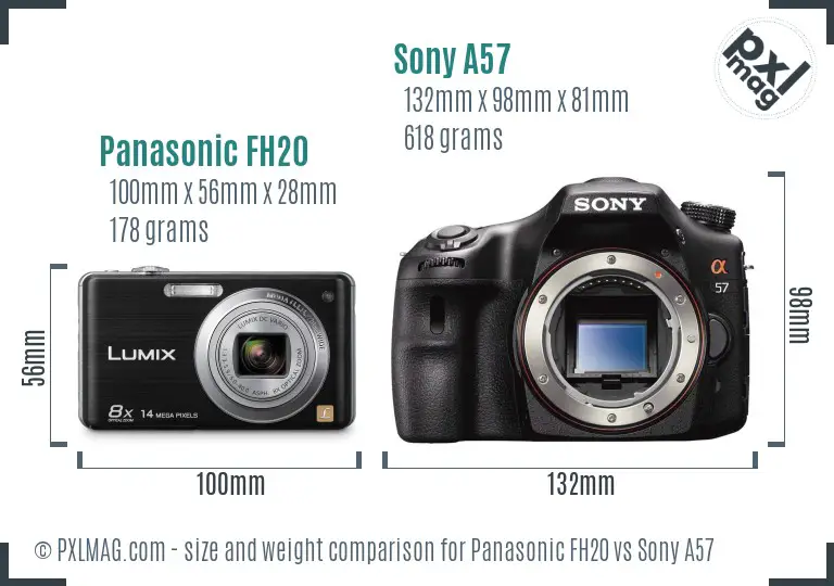 Panasonic FH20 vs Sony A57 size comparison
