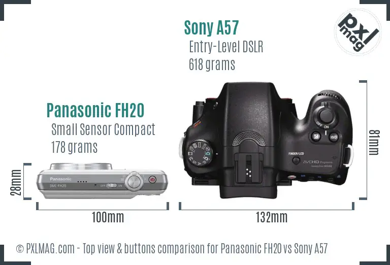 Panasonic FH20 vs Sony A57 top view buttons comparison