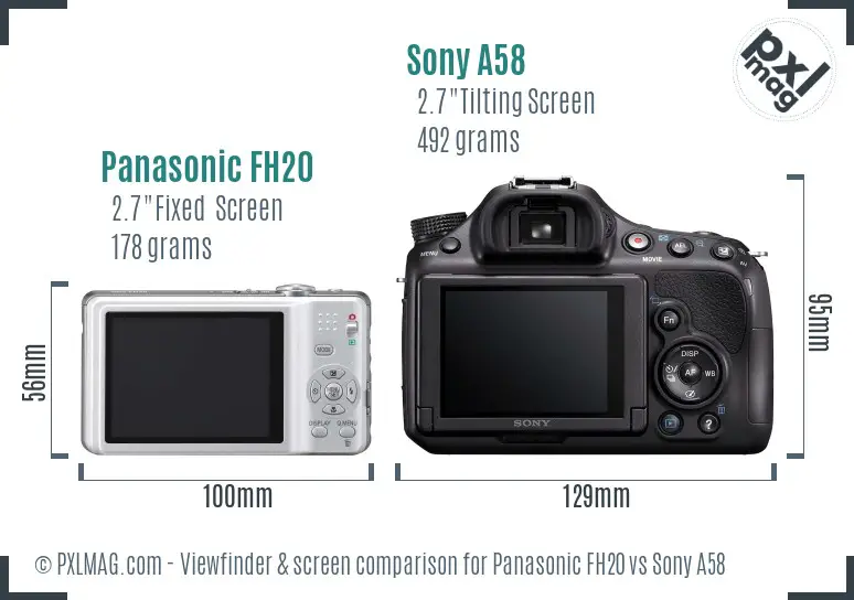 Panasonic FH20 vs Sony A58 Screen and Viewfinder comparison