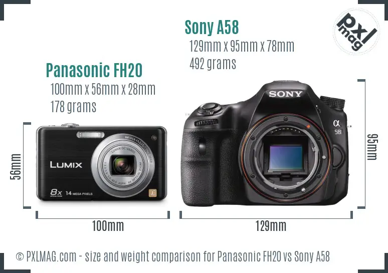 Panasonic FH20 vs Sony A58 size comparison