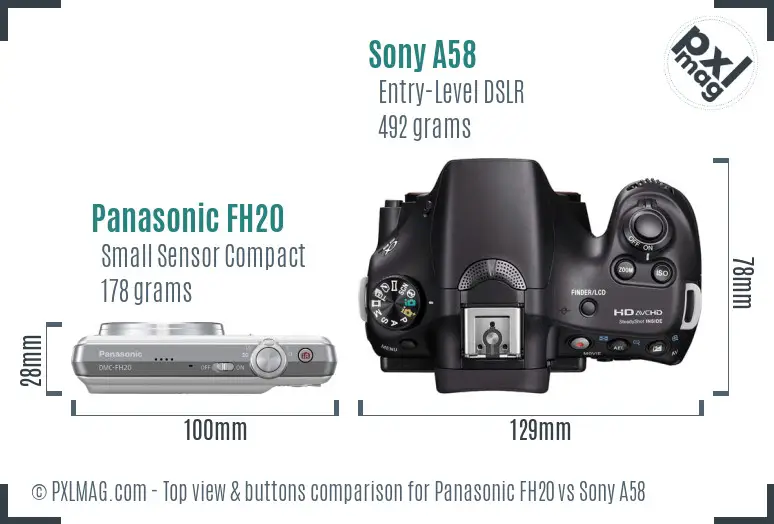 Panasonic FH20 vs Sony A58 top view buttons comparison