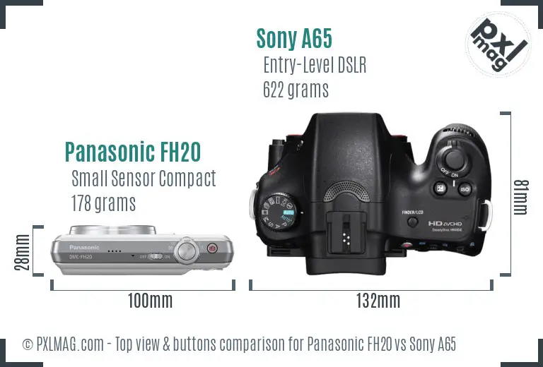 Panasonic FH20 vs Sony A65 top view buttons comparison