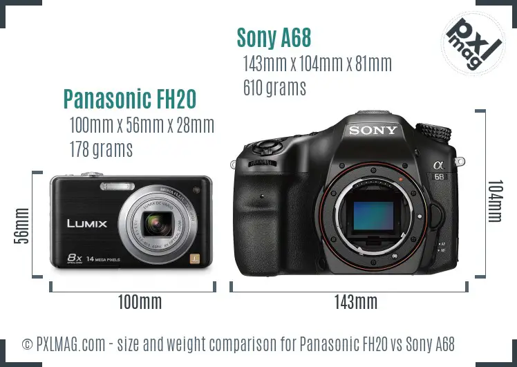 Panasonic FH20 vs Sony A68 size comparison