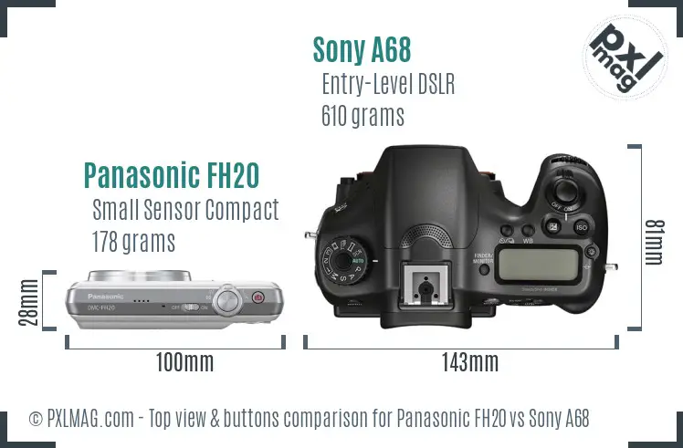 Panasonic FH20 vs Sony A68 top view buttons comparison