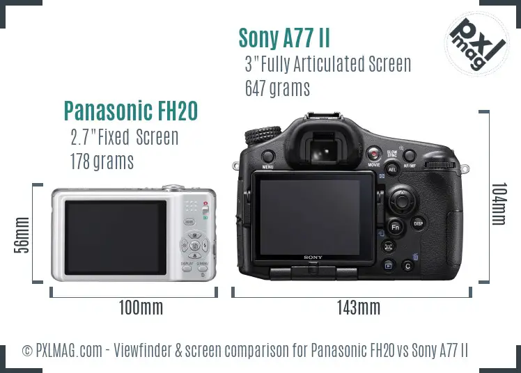 Panasonic FH20 vs Sony A77 II Screen and Viewfinder comparison