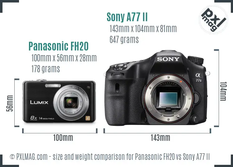 Panasonic FH20 vs Sony A77 II size comparison