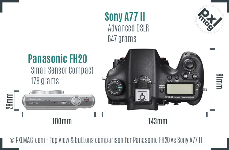 Panasonic FH20 vs Sony A77 II top view buttons comparison
