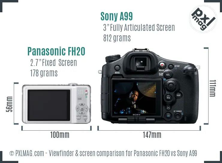 Panasonic FH20 vs Sony A99 Screen and Viewfinder comparison