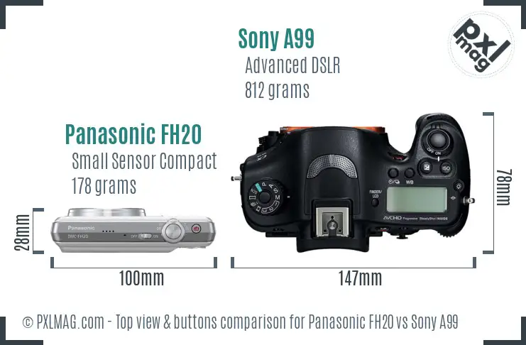 Panasonic FH20 vs Sony A99 top view buttons comparison