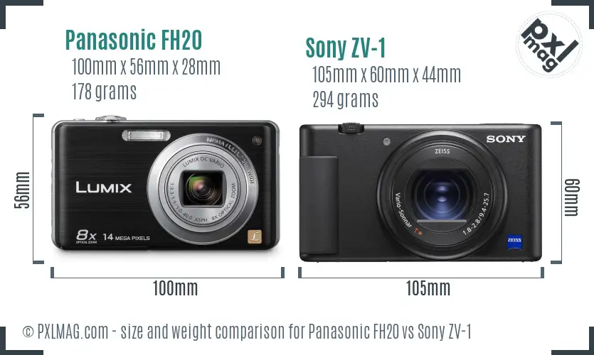 Panasonic FH20 vs Sony ZV-1 size comparison