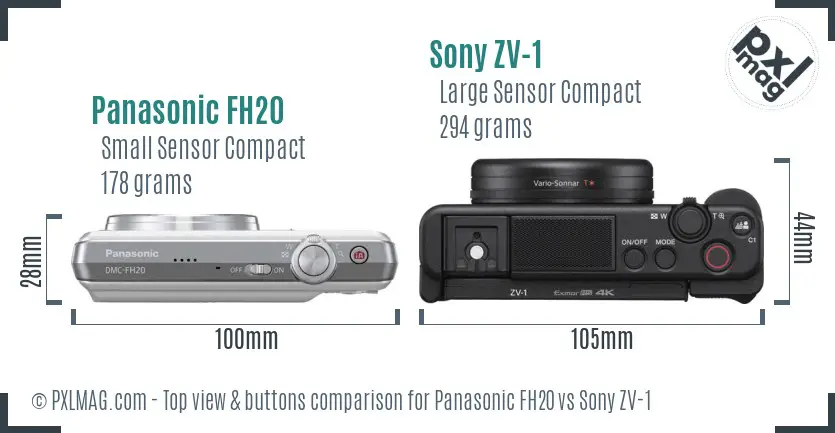 Panasonic FH20 vs Sony ZV-1 top view buttons comparison