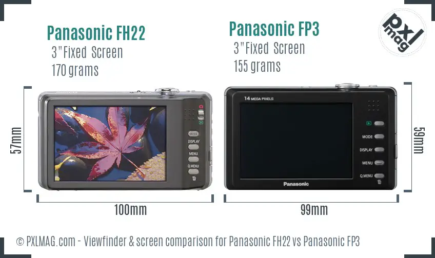 Panasonic FH22 vs Panasonic FP3 Screen and Viewfinder comparison