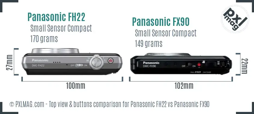 Panasonic FH22 vs Panasonic FX90 top view buttons comparison