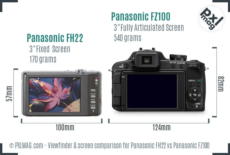 Panasonic FH22 vs Panasonic FZ100 Screen and Viewfinder comparison