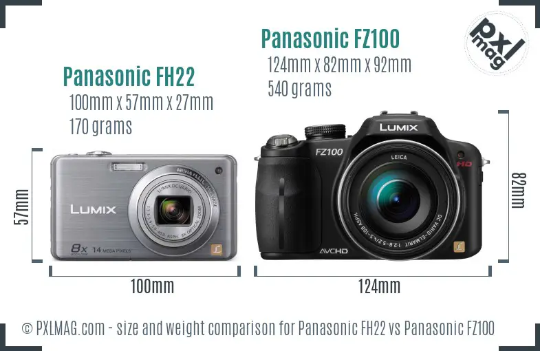 Panasonic FH22 vs Panasonic FZ100 size comparison