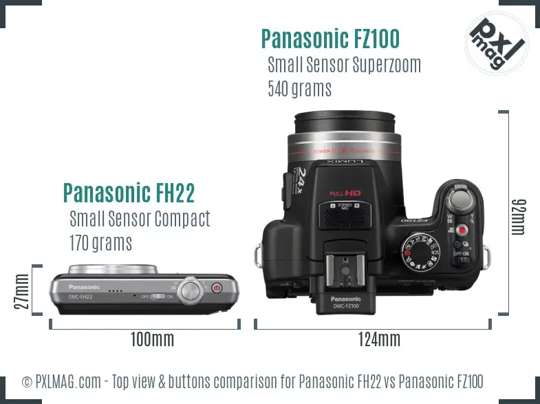 Panasonic FH22 vs Panasonic FZ100 top view buttons comparison