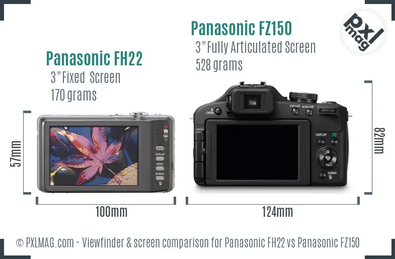 Panasonic FH22 vs Panasonic FZ150 Screen and Viewfinder comparison