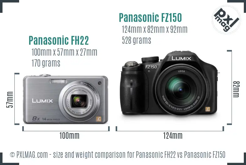 Panasonic FH22 vs Panasonic FZ150 size comparison