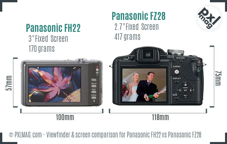 Panasonic FH22 vs Panasonic FZ28 Screen and Viewfinder comparison