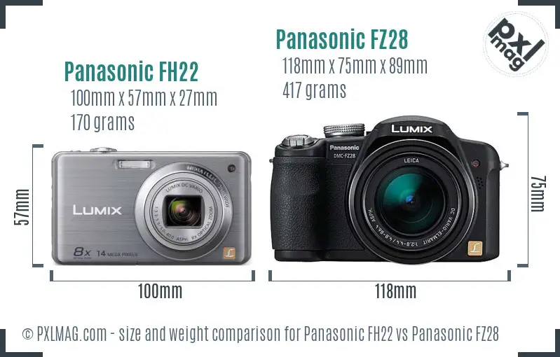 Panasonic FH22 vs Panasonic FZ28 size comparison