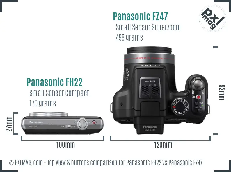 Panasonic FH22 vs Panasonic FZ47 top view buttons comparison