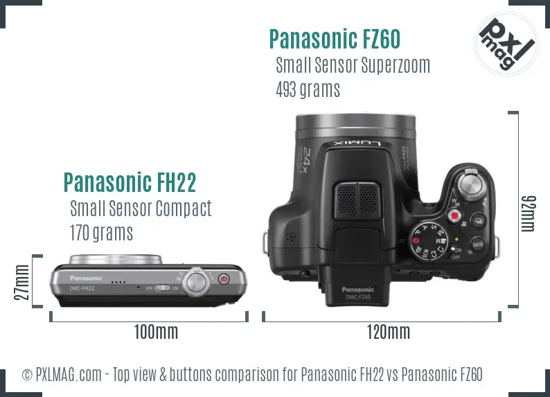 Panasonic FH22 vs Panasonic FZ60 top view buttons comparison