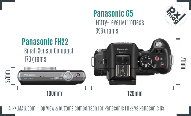 Panasonic FH22 vs Panasonic G5 top view buttons comparison