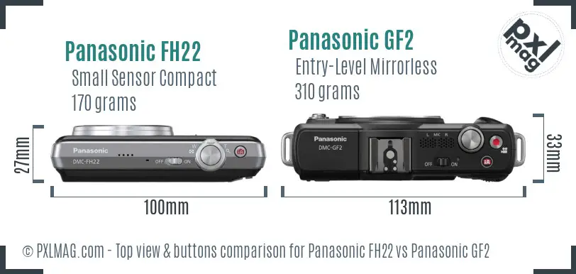 Panasonic FH22 vs Panasonic GF2 top view buttons comparison