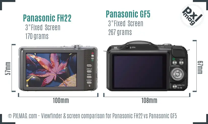 Panasonic FH22 vs Panasonic GF5 Screen and Viewfinder comparison