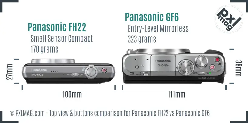Panasonic FH22 vs Panasonic GF6 top view buttons comparison Panasonic FH22 vs Panasonic GF6 top view buttons comparison