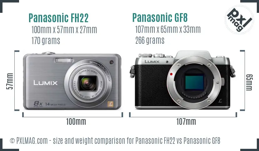 Panasonic FH22 vs Panasonic GF8 size comparison