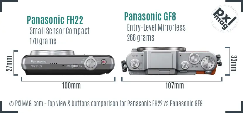 Panasonic FH22 vs Panasonic GF8 top view buttons comparison