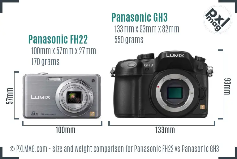 Panasonic FH22 vs Panasonic GH3 size comparison