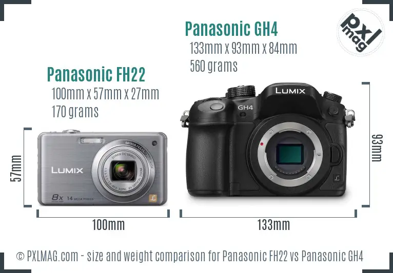 Panasonic FH22 vs Panasonic GH4 size comparison