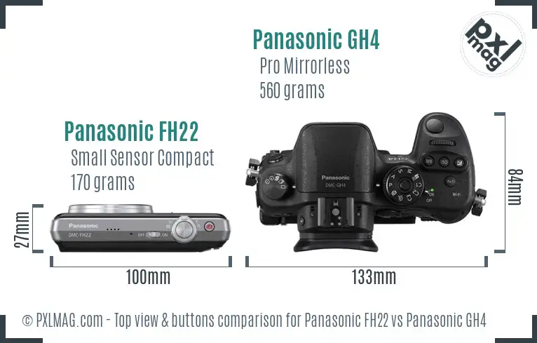 Panasonic FH22 vs Panasonic GH4 top view buttons comparison