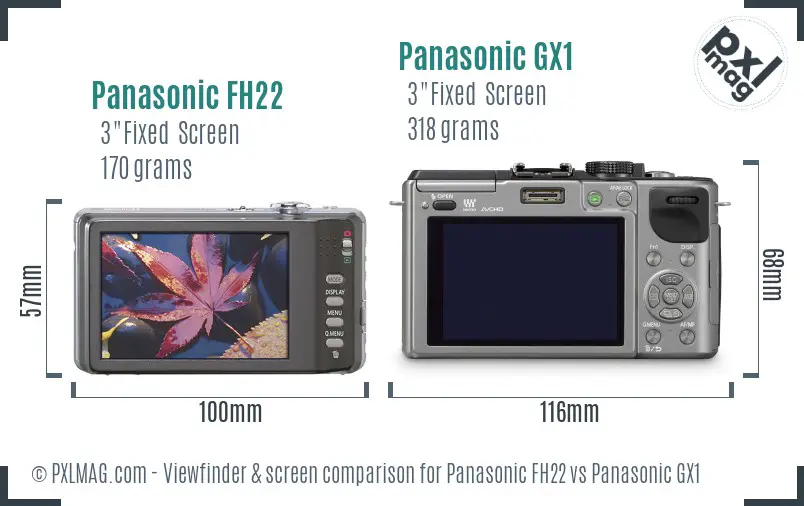 Panasonic FH22 vs Panasonic GX1 Screen and Viewfinder comparison
