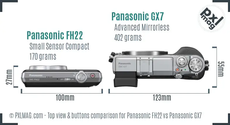 Panasonic FH22 vs Panasonic GX7 top view buttons comparison