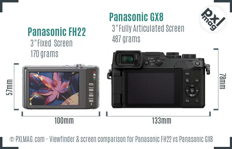 Panasonic FH22 vs Panasonic GX8 Screen and Viewfinder comparison