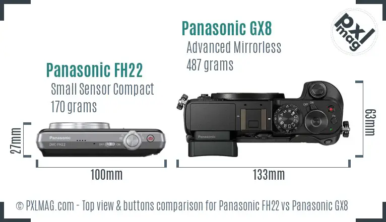 Panasonic FH22 vs Panasonic GX8 top view buttons comparison